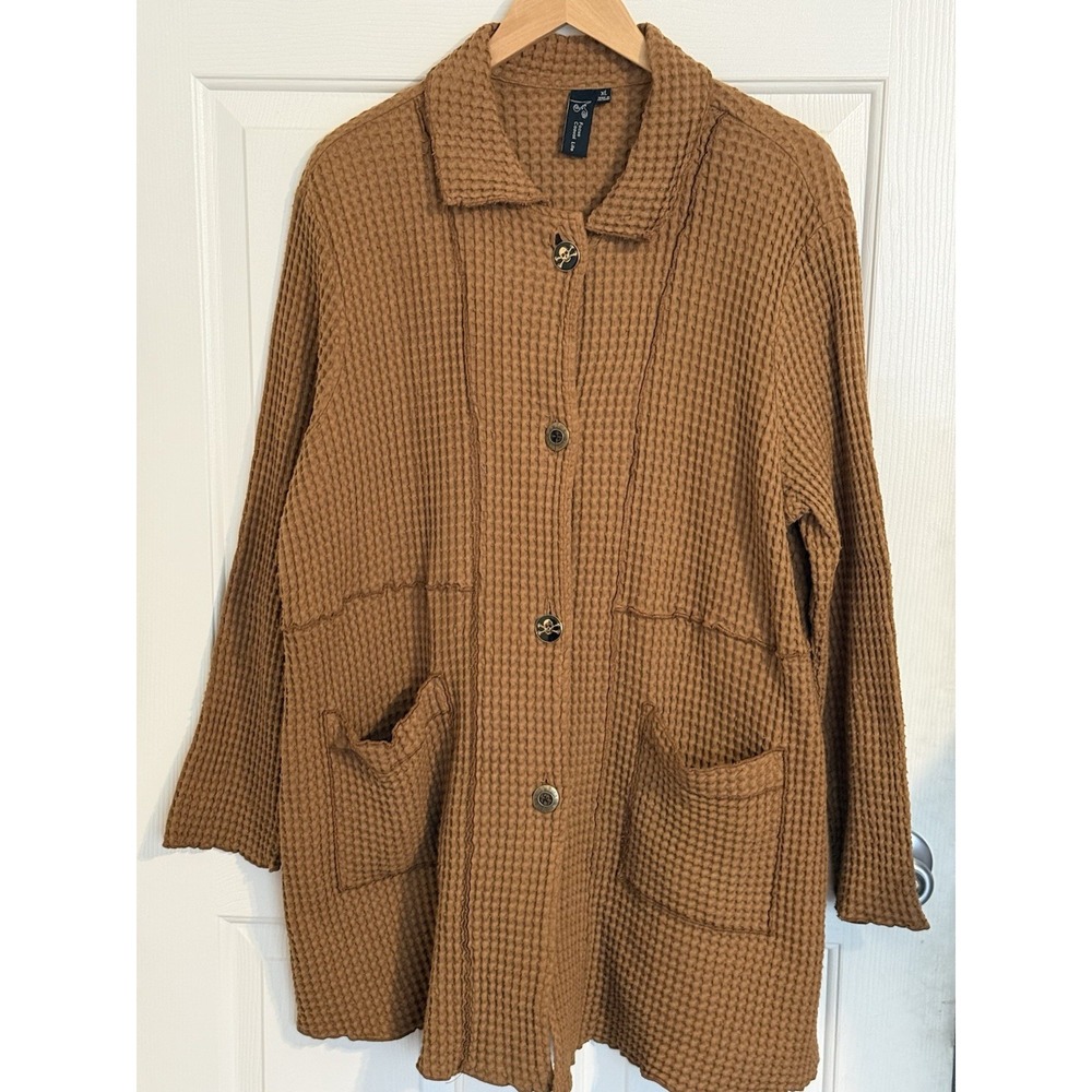 Focus Casual Life Carmel Waffle Knit Shacket Women's XL skull buttons fall